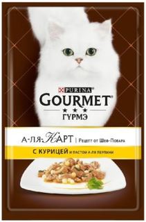 Влажный корм и консервы для кошек Корм для кошек GOURMET AlaCarte Курица и паста, шпинат в подливе 85г