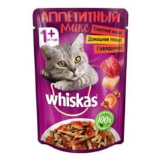 Влажный корм и консервы для кошек Корм для кошек Whiskas Микс в томатном желе говядина, птица 85 г