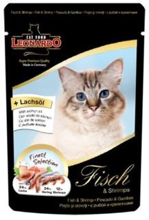 Влажный корм и консервы для кошек Корм для кошек LEONARDO Креветки и рыба 85 г