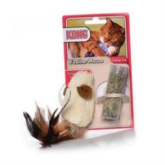 Игрушки Игрушка для кошек KONG Мышь полевка с перьями плюш с тубом кошачьей мяты 15 см