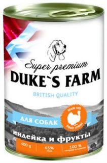 Влажный корм и консервы для собак Корм для собак Dukes Farm индейка, фрукты, рис, шпинат 400 г