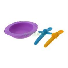 Детская посуда и аксессуары Миска 17 см с двумя ложками/силикон/ (AY-7169.BL) Fissman