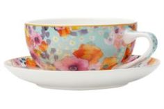 Чайные пары и сервизы Чашка с блюдцем 0.25л голубая цветы Maxwell & williams