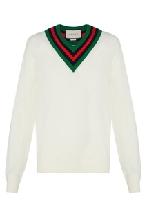 Белый пуловер с контрастной отделкой Gucci
