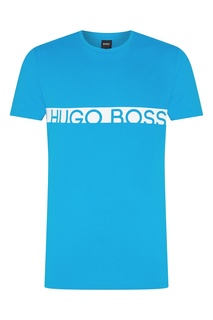 Голубая футболка с контрастным логотипом Hugo Boss
