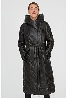 Утепленное кожаное пальто с капюшоном La Reine Blanche