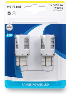 Лампа Narva Range Power LED W21/5W 12V W3x16q Red (2 штуки) 18009
