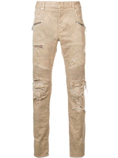 Balmain рваные байкерские джинсы с камуфляжным рисунком