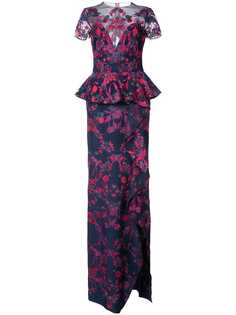 Marchesa Notte платье макси с цветочной вышивкой