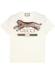 Gucci футболка с принтом логотипа и леопарда