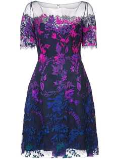 Marchesa Notte сетчатое платье с цветочной вышивкой