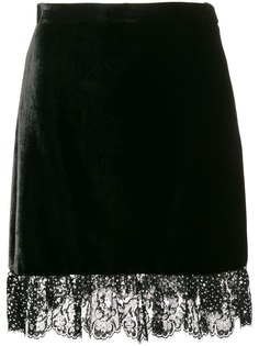 Miu Miu бархатная мини-юбка с кружевной отделкой