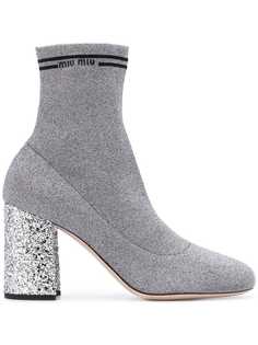Miu Miu ботильоны с носочной вставкой с люрексом на блестящем каблуке