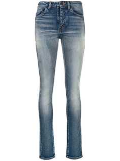 Saint Laurent джинсы скинни с эффектом потертости и завышенной талией