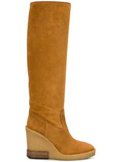 Tods сапоги по колено на танкетке