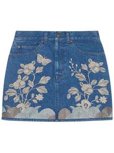 Gucci джинсовая мини юбка с вышивкой