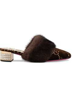 Gucci мюли с узором GG и меховой отделкой
