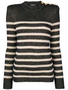 Balmain полосатый джемпер с пуговицами на плече