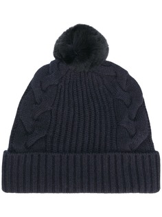 N.Peal fur bobble cable beanie