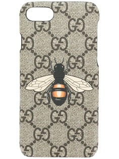 Gucci чехол для iPhone 7 с узором GG Supreme и принтом пчелы
