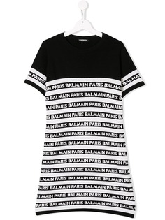 Balmain Kids платье-футболка в полоску с логотипом
