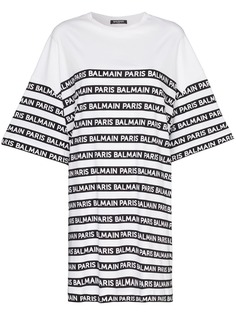 Balmain футболка кроя оверсайз в полоску с логотипами