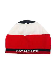 Moncler Kids трикотажная шапка в полоску с логотипом