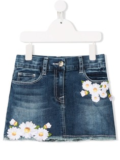 Monnalisa джинсовая юбка с нашивками в виде цветов