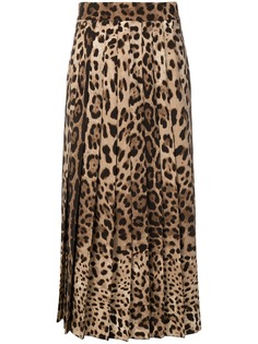 Dolce & Gabbana плиссированная юбка макси с леопардовым принтом