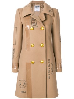 Moschino двубортное пальто с принтом