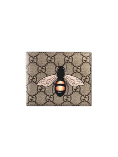 Gucci кошелек с узором GG Supreme и принтом пчелы