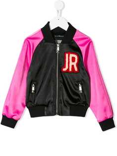 John Richmond Junior атласная куртка-бомбер с контрастными рукавами