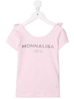 Monnalisa футболка с блестящим логотипом и овальным вырезом на спине