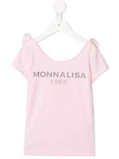 Monnalisa футболка с блестящим логотипом и овальным вырезом на спине