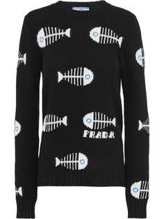 Prada джемпер с рисунком скелетов рыб вязки интарсия