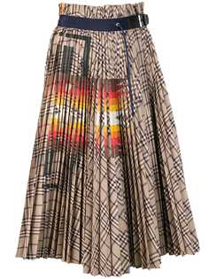 Sacai плиссированная юбка в клетку