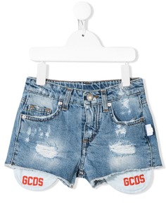 Gcds Kids джинсовые шорты с эффектом потертости