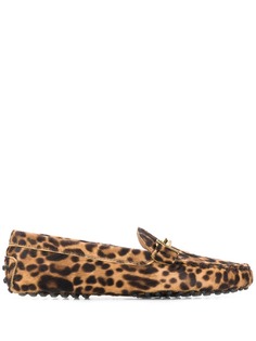 Tods леопардовые лоферы с фирменной пряжкой