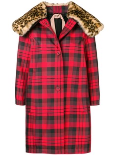 Nº21 пальто в клетку с леопардовым принтом на воротнике