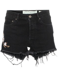 Off-White джинсовые шорты с вышивкой и логотипом