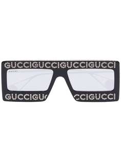 Gucci Eyewear затемненные солнцезащитные очки в квадратной оправе со стразами