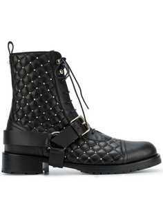 Valentino стеганые ботинки Rockstud на шнуровке