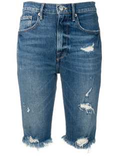 FRAME джинсовые шорты с бахромой и эффектом потертости