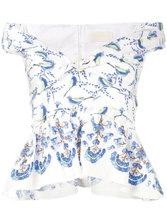 Peter Pilotto топ с открытыми плечами и рисунком из птиц
