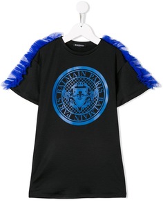 Balmain Kids футболка с оборками и логотипом