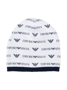 Emporio Armani Kids вязаная шапка с принтом логотипа