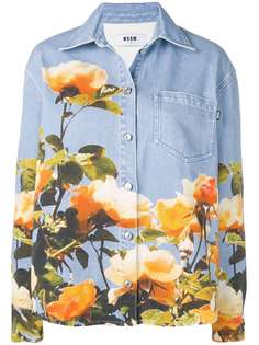 MSGM джинсовая рубашка с цветочным принтом