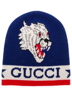 Gucci трикотажная шапка бини с изображением тигра