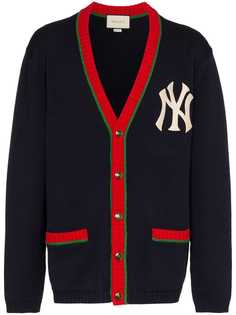 Gucci кардиган с полосатой отделкой и заплаткой Yankees