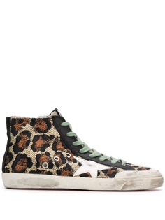 Golden Goose высокие кеды с леопардовым принтом и логотипом